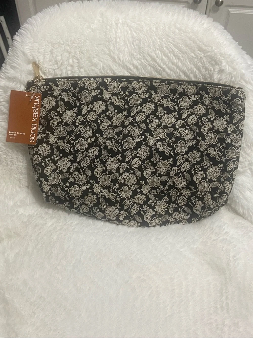 Sonia Kashuk Black + Cream Floral Cosmetic Pouch